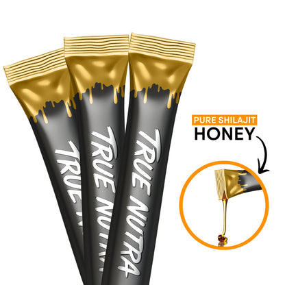 True Nutra Pure Himalayan Shilajit Honey Sticks with Raw Organic Honey Fulvic Acid 85+ Essential Minerals Fast Absorbing Long Lasting 10 Sticks